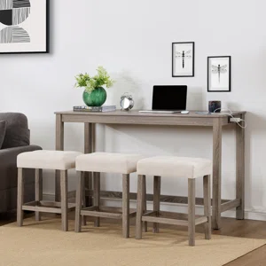 Ensemble Table Haute & 3 Tabourets Capitonnés – Image 3