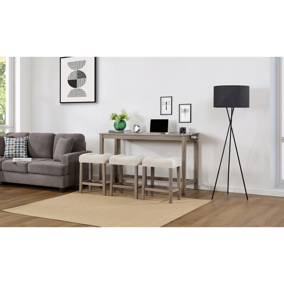 Ensemble Table Haute & 3 Tabourets Capitonnés – Image 2
