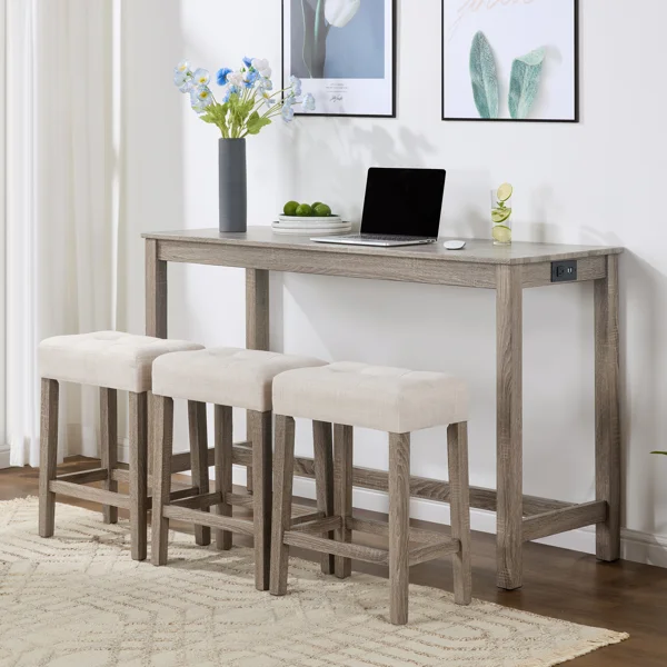 Ensemble Table Haute & 3 Tabourets Capitonnés