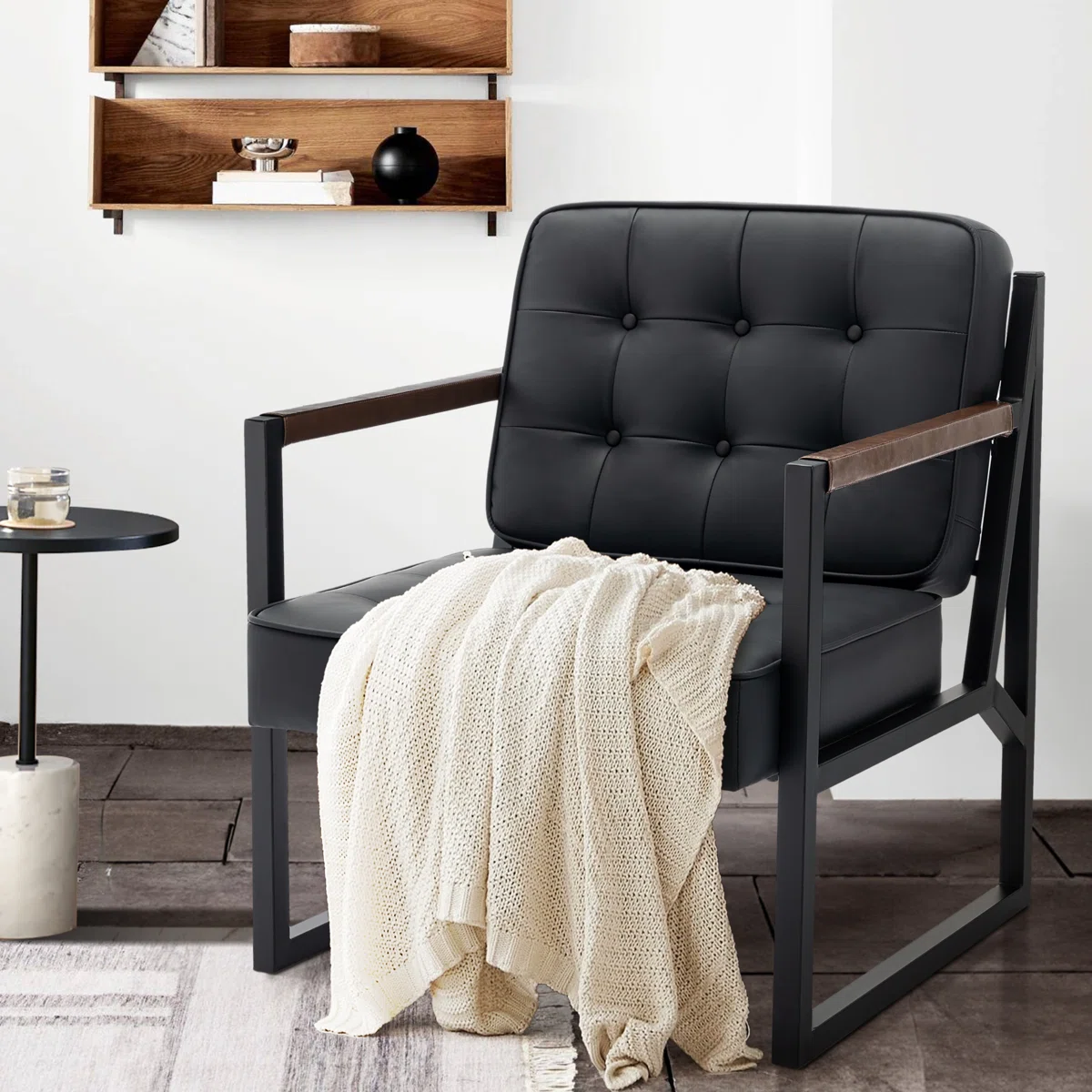 Fauteuil Industriel Cuir Noir Hudson – Image 3